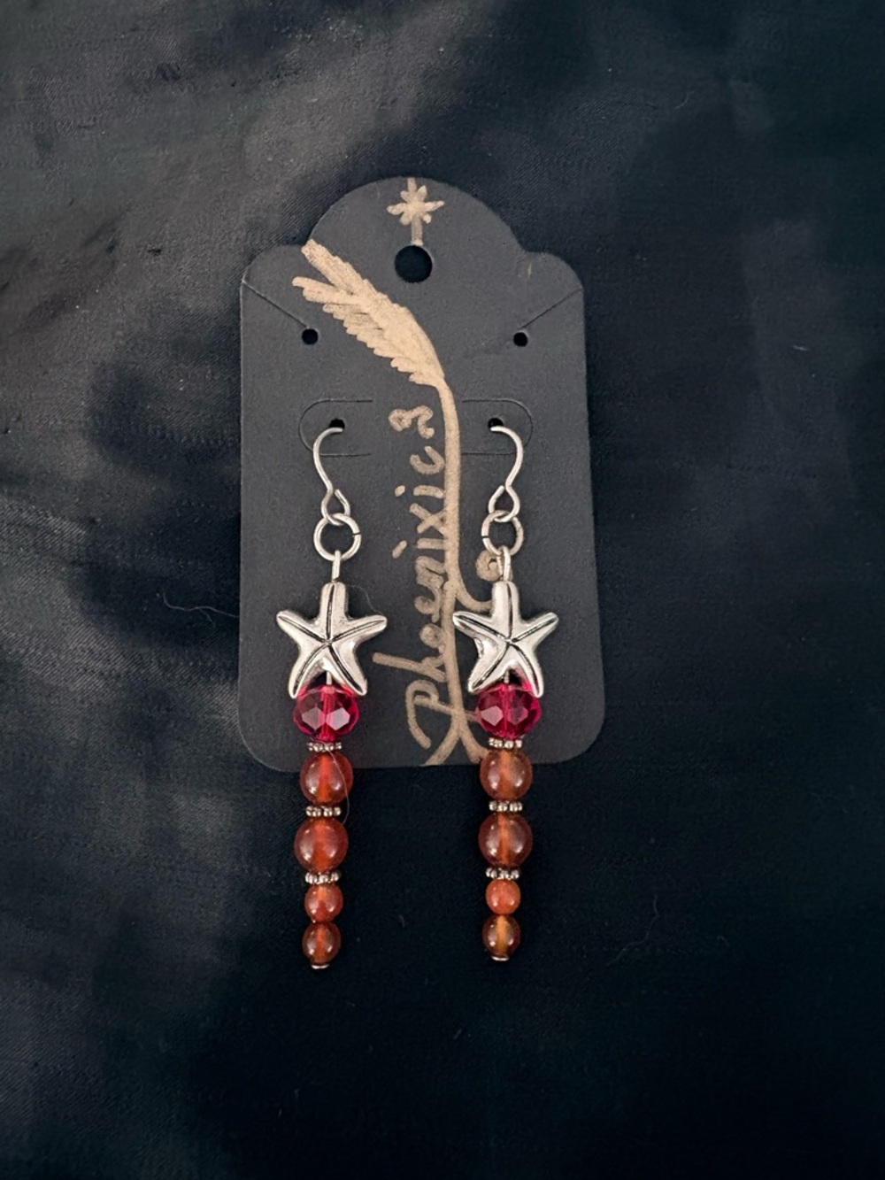 Elegant Silver Star & Red Carnelian Dangle Earrings by Phoenixic3- Women Jewelry